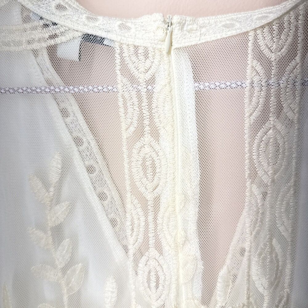 Haute Monde Lace Dress Boho Medium Embroidered V Neck Short Sleeve Cream Ivory - Picture 12 of 16